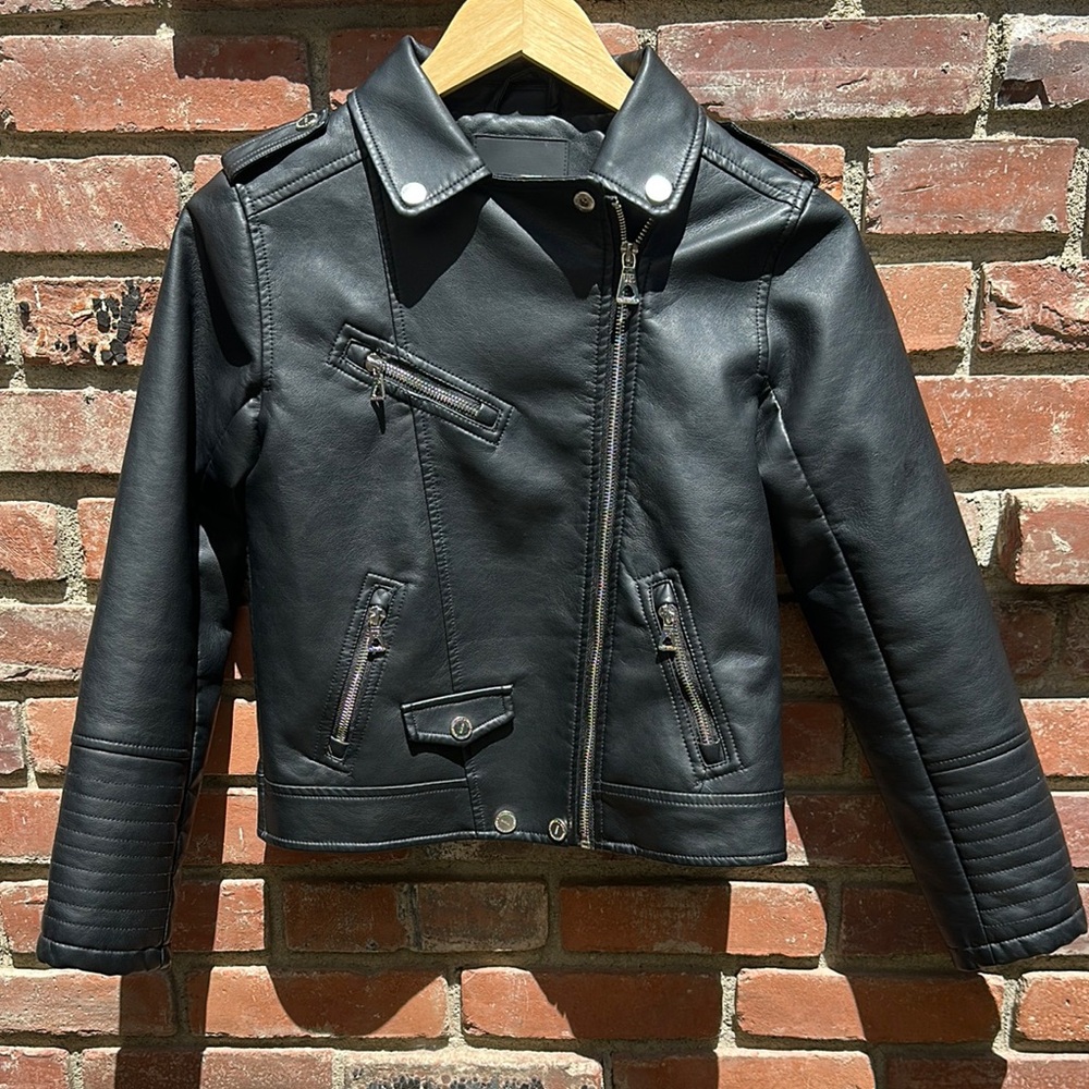 Urban Republic Black faux Leather Moto Jacket Asymmetrical Zipper girls 14/16